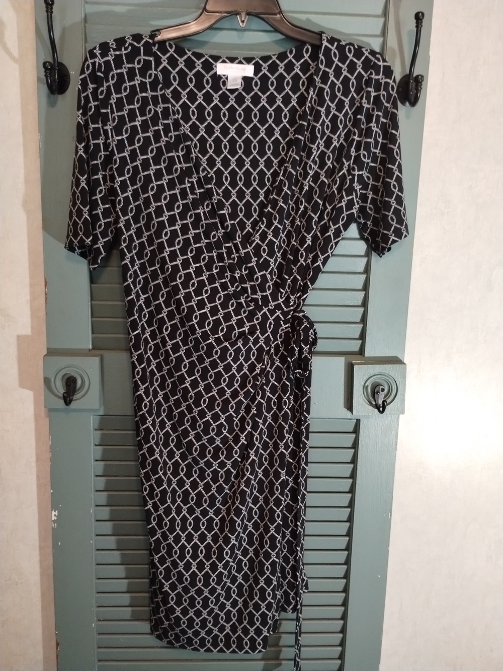 Motherhood Black and White Geometric Wrap Midi Dress with Side Tie